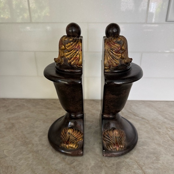 Source Unknown Other - Bookends Wooden Decorative Ornate Brown Gold Classic Baroque Neoclassical Style